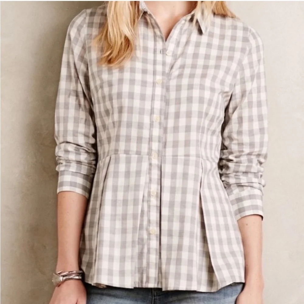 Anthropologie 11 1 Tylho Gingham Peplum Button Down Shirt Women’s Top Small